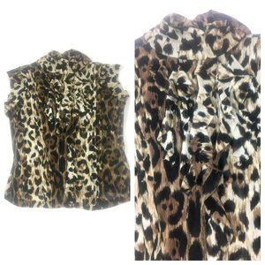 the limited leopard ruffle top sheer nylon high neck sleeveless blouse s